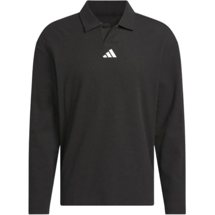 Adidas Long Sleeve Knitted Solid Color Loose Polo Shirt Men tops Black JN3038