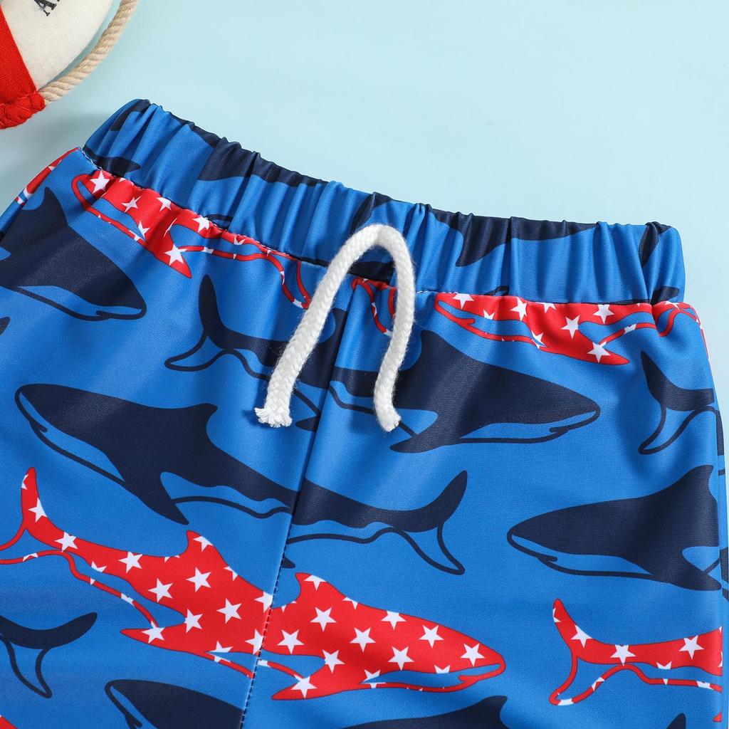 New Shark Print Boys' Swim Trunks - Children's Cartoon Beachwear