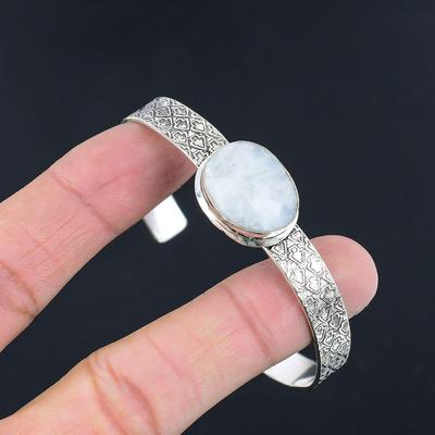 Natürlicher Regenbogen-Mondstein Edelstein 925 Silber Armreif Verstellbar für Mädchen