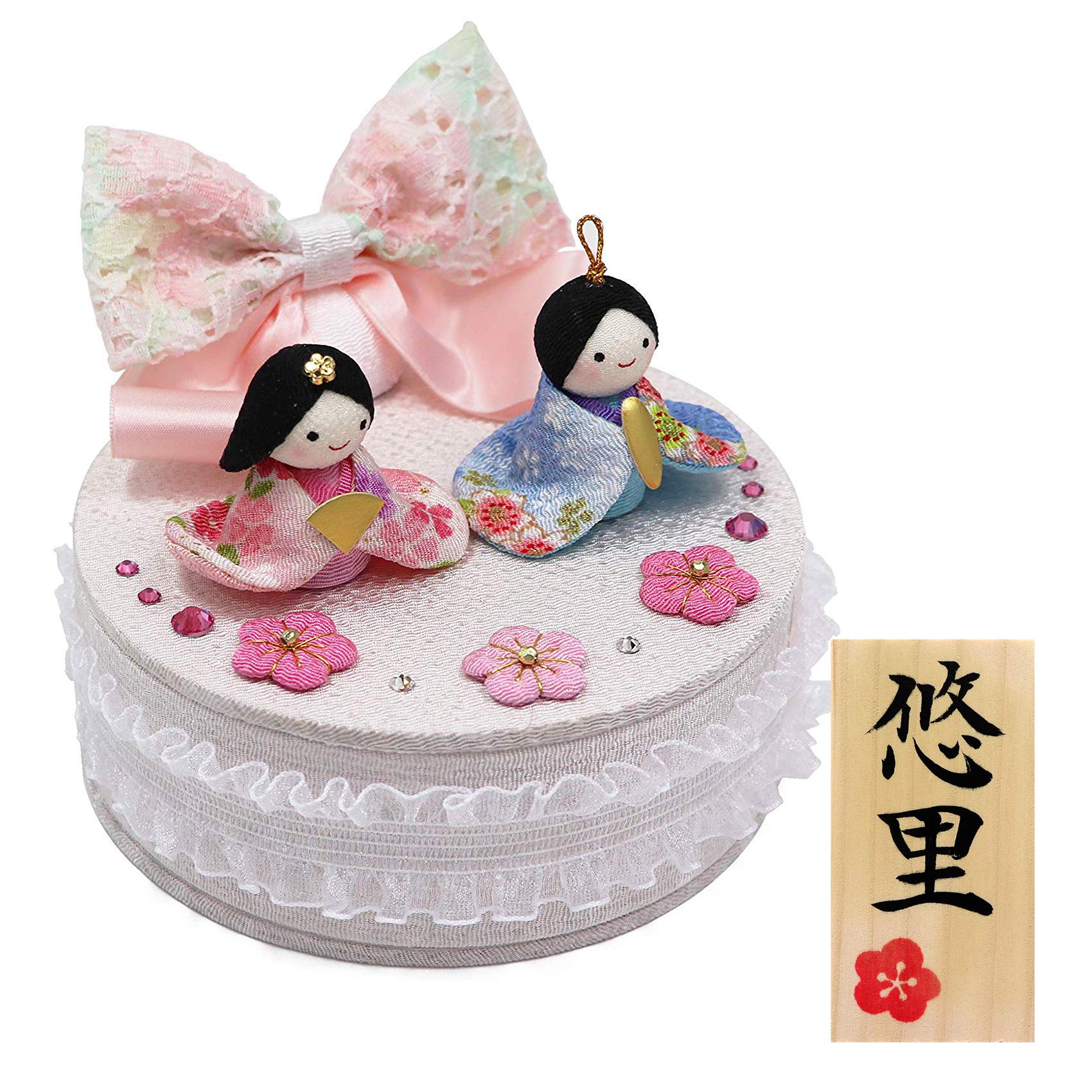 Osaka Choseido Compact Mini Hina Dolls with Name Engraving and Wooden Plaque Chirimen Fabric Hina Dolls Hina (Hina Dolls) (Shipped Separately) -