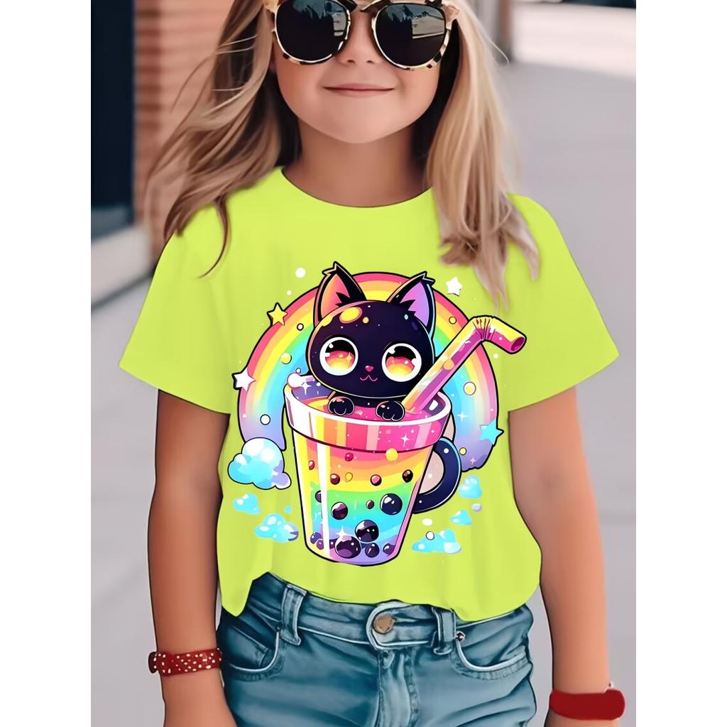 New Children Cute Cartoon Graphic Print Summer T-Shirt Boy and Girl Fashion Tops Teen Boy Casual Loose Short Sleeve Tee Clothing