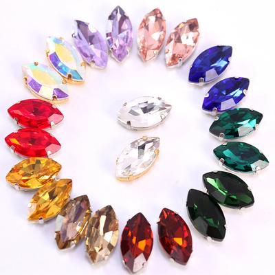 DIY 7x15mm 20 teile/los Silbrig Klaue Strass Nähen auf Pferd Auge Form Multicolor