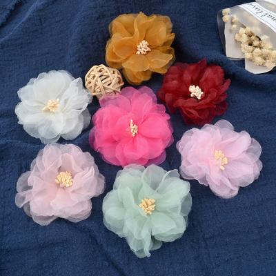 5PCs Soft Chiffon Artificial Flowers DIY Sewing For Handicraft Rose Fabric Flower For Needlework Wedding Home Decor Accessories