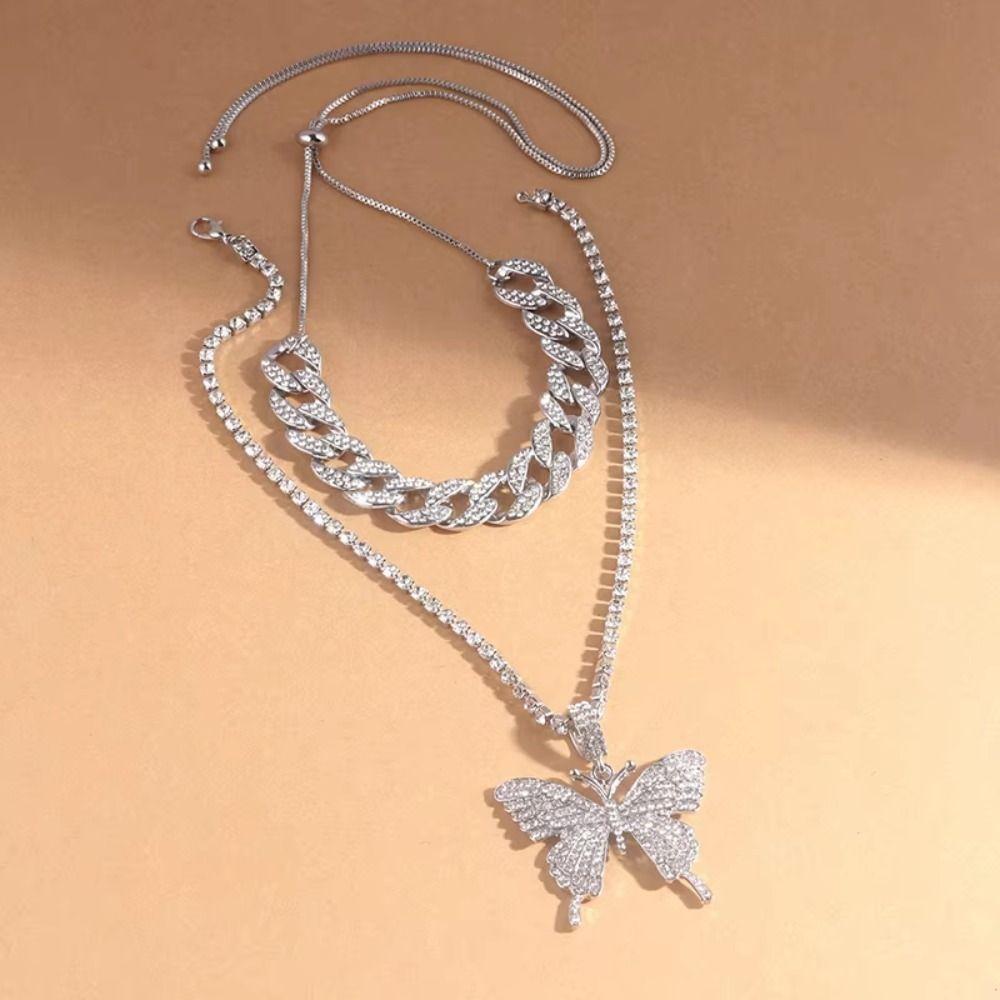 Trendy Butterfly Pendant Rhinestone Fashion Collars Necklace Bling Necklace  Necklace for Women