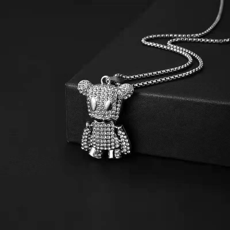 Collier Hip Hop en Acier Titane avec Pendentif Ours pour Hommes & Femmes, Chaîne Pull pour Automne/Hiver