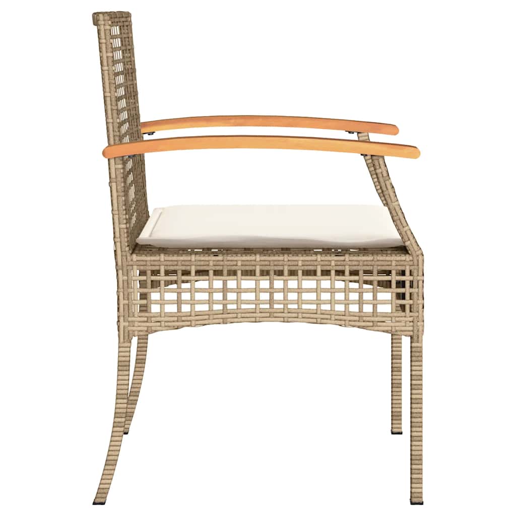 Garden Chairs with Cushions 2 pcs Beige Poly Rattan & Acacia Wood