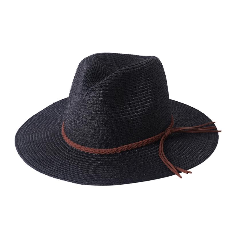 

Homburg Cowboy Hats with Braided Belt Tassels Knight Hat Straw Top Hat Elegant Porkpie Hat for Boy Men Straw Hat