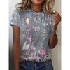 T-shirts d'été à col rond et imprimé floral 3D, à la mode et décontractés, à manches courtes pour femmes