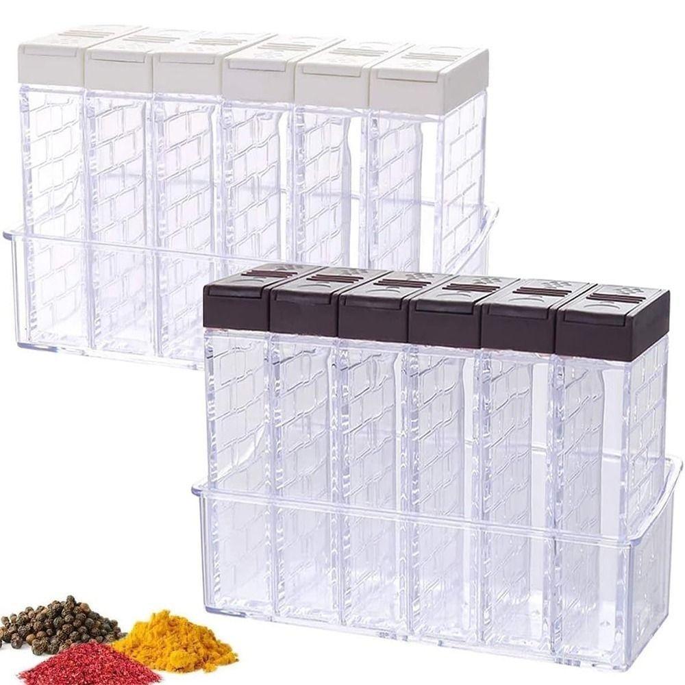 6 st/set 6-i-1 Kryddbehållarset Dubbelöppningslock med Bricka Kryddflaska Bärbar Plast Kryddburksset