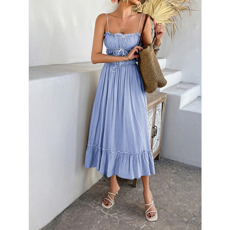 Women's Summer A-line Skirt Casual Vacation Splicing High-waist Suspender Dress