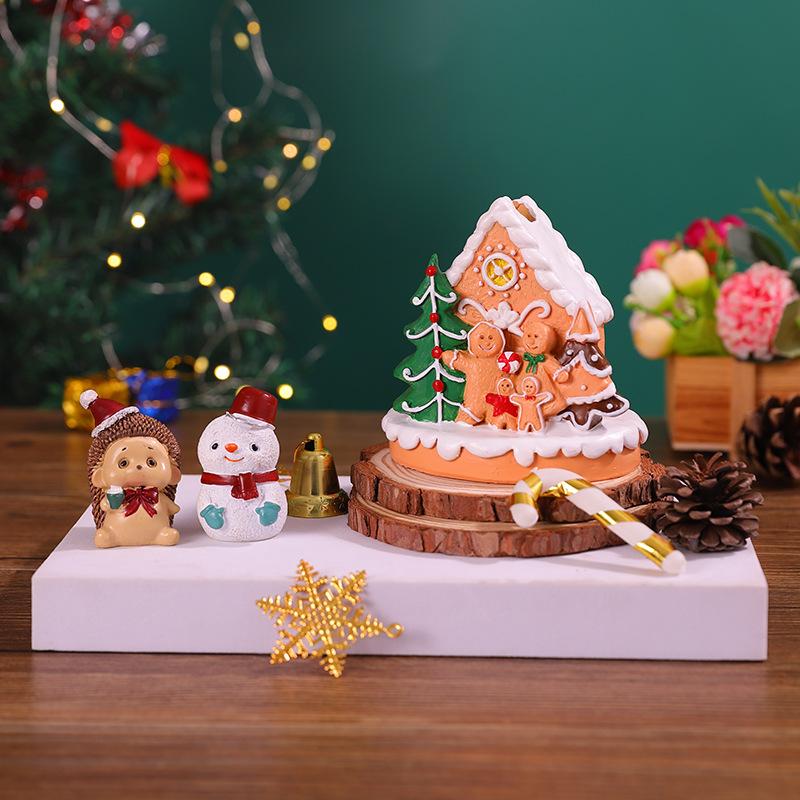 Christmas Snow House Display Store Dessert Table Window Miniature Landscape Decoration Prop Gingerbread House Christmas Gift