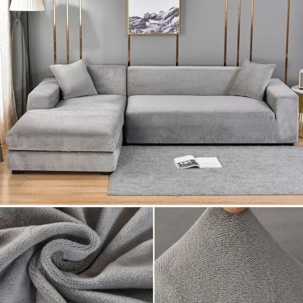 Solid Color Velvet Sofa Cover Elastic Thick L Shaped Corner Sofa Cover For Living Room Stretch Cover For 1/2/3/4 Seat Sofa Couch Armchair