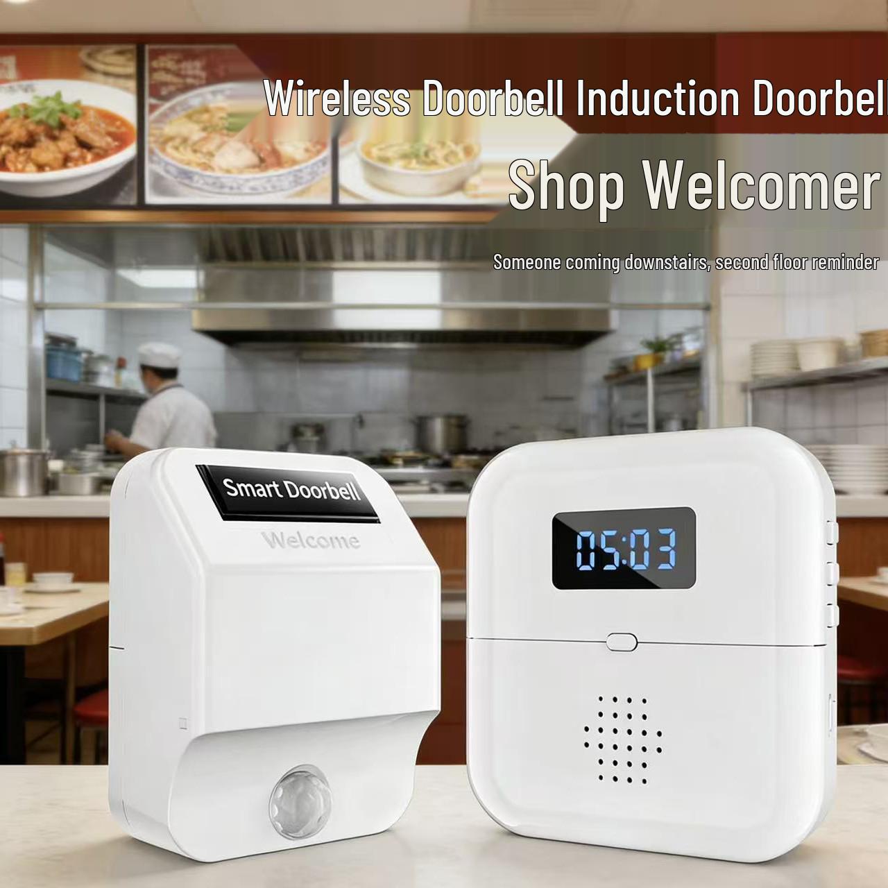 Chenji Wireless Doorbell with Greeter and Time Display Transmitter (Requires Pairing)