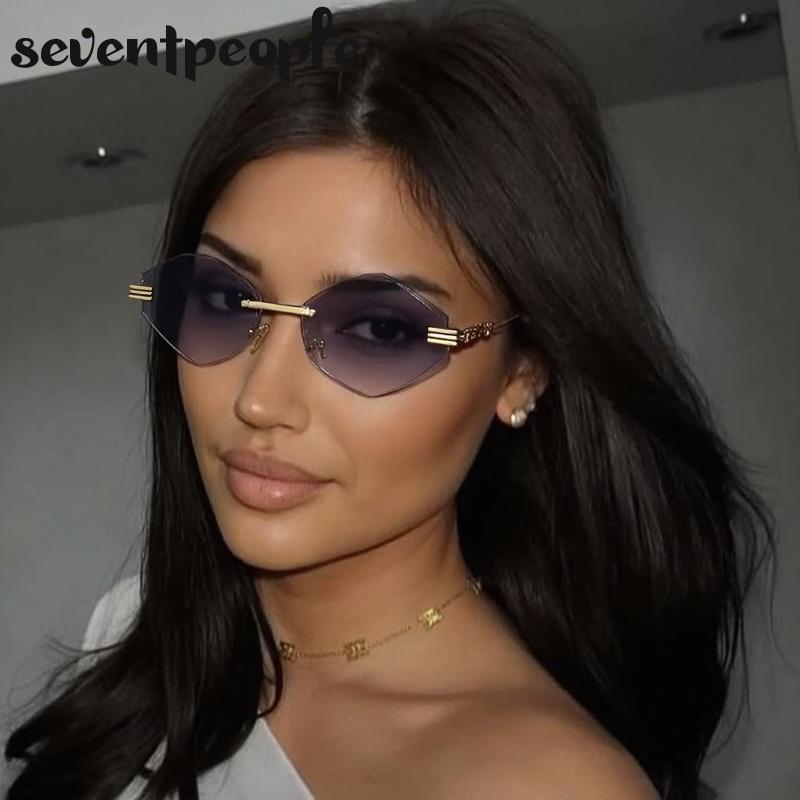 Classic Rimless Hexagon Sunglasses Women  Luxury Brand Vintage Steampunk Metal Outdoor Sun Glasses For Ladies Polygon Shades