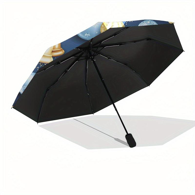 Merry Christmas & Happy New Year! Blue & Gold Ornament DesignUmbrella, Portable 3-Fold Compact Umbrella,Christmas Gift ES423