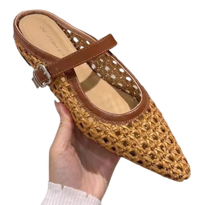 Spitze Zehen Damen Slipper Flats Hollow Freizeitschuhe Gemütliche Slingback Mules Schuhe Frühling Damen Sandalen 2025 Trend Weibliche Zapatos