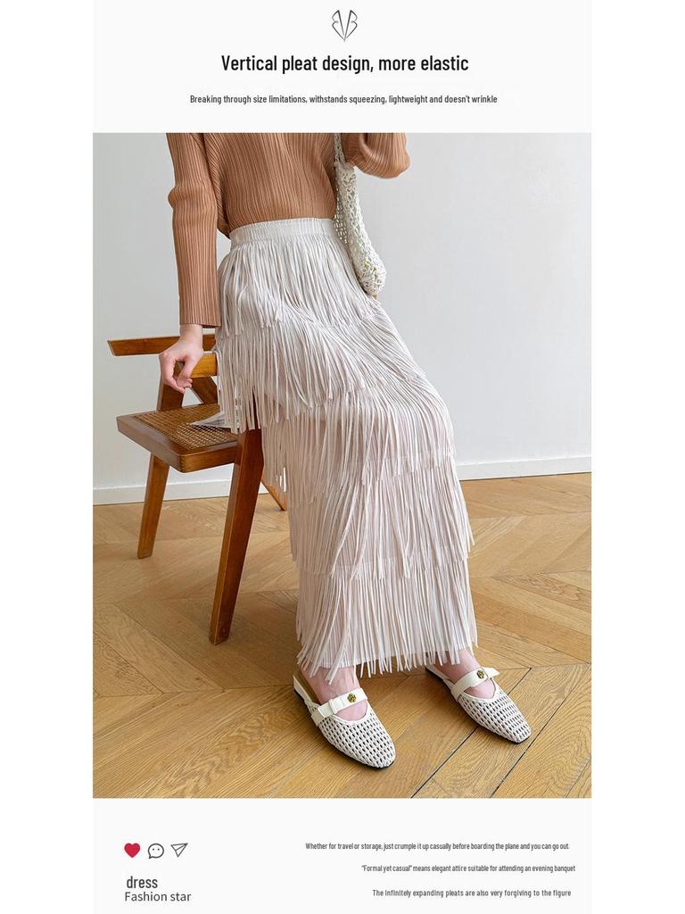 Miyake-Style High-End Pleated Tassel Skirt: Versatile Summer Street Style