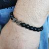 Male Bangle Men Bracelet Dumbbell Decor Vintage Matte Finish Handmade Elastic Decoration Beads Accessory Round Loose Stone for Daily Wear