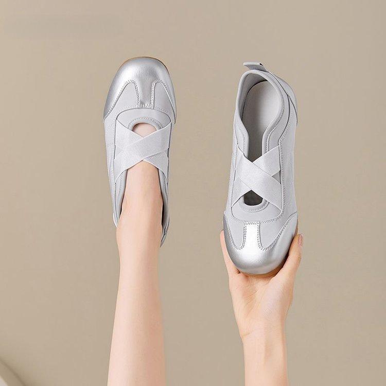 French spring new shallow single shoes flat bottom cross strap niche ballet shoes outer wear