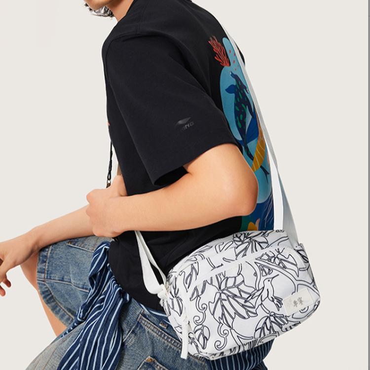 New LiNing Chinese Culture Series Polyester Crossbody Bag Medium Size Unisex White All Over Print ABDU105-3