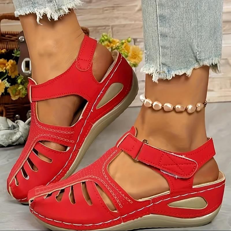 Women's Casual Wedge Heel Sandals Round Toe Cut-Out Design Mid Heel Breathable Comfortable All-Season Wear Easy Buckle Closure Durable Sole