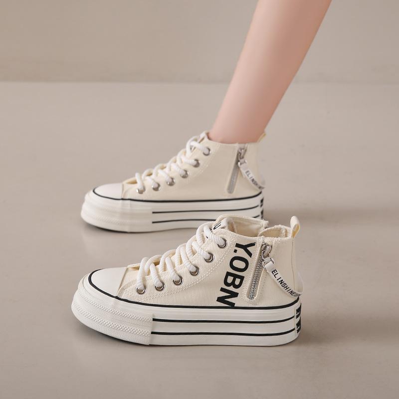 Spring Autumn Women Canvas Flat Shoes High Top Fashion Women Zipper Breathable Fabric Casual Canvas Sneakers Zapatos De Mujer