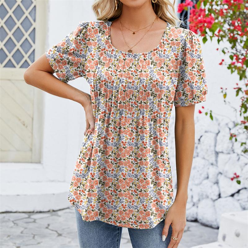 

Весенне-летние плиссированные футболки, однотонная женская верхняя модная футболка с коротким рукавом и круглым вырезом S