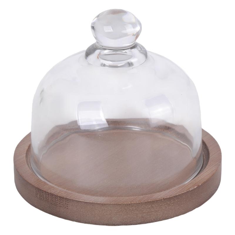 Elegant Wooden Cake Stand with Glass Top Multi Functional Serving Plate for Snacks Dessert Presentation Tray