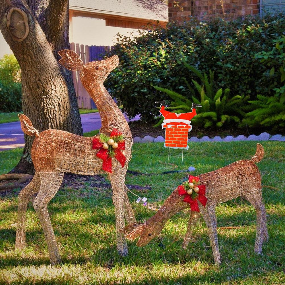 5Pcs Christmas Yard Signs Festive Lawn Stakes Outdoor Garden Decoration Santa Elk Tree Xmas Party Supplies Christmas Yard Signs