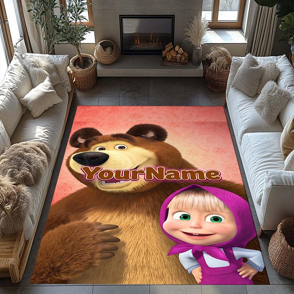 Masha Bear Customize Text Floor Mat Perfect for Outdoor Game Room Entryway Study room Anti-slip Rug Office home decor Spiritual Gift