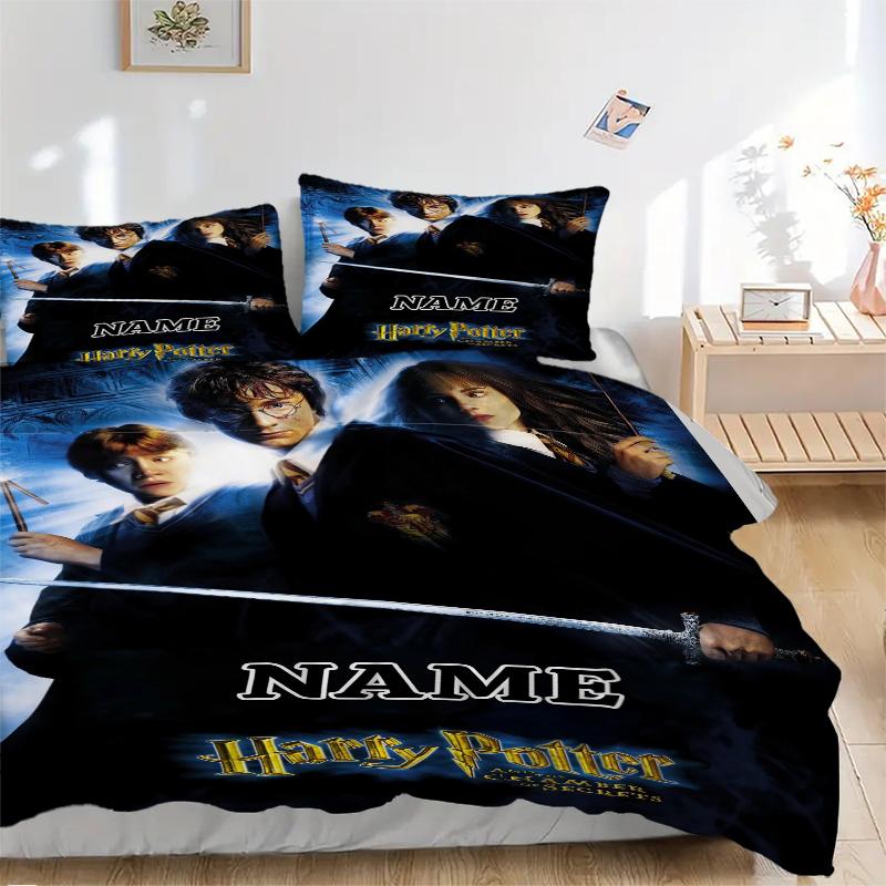 Custom Name Cartoon Harryl Bedding 3 Piece Set HD Print Duvet Cover Pillowcases for Teens Adult Bedroom Decoration