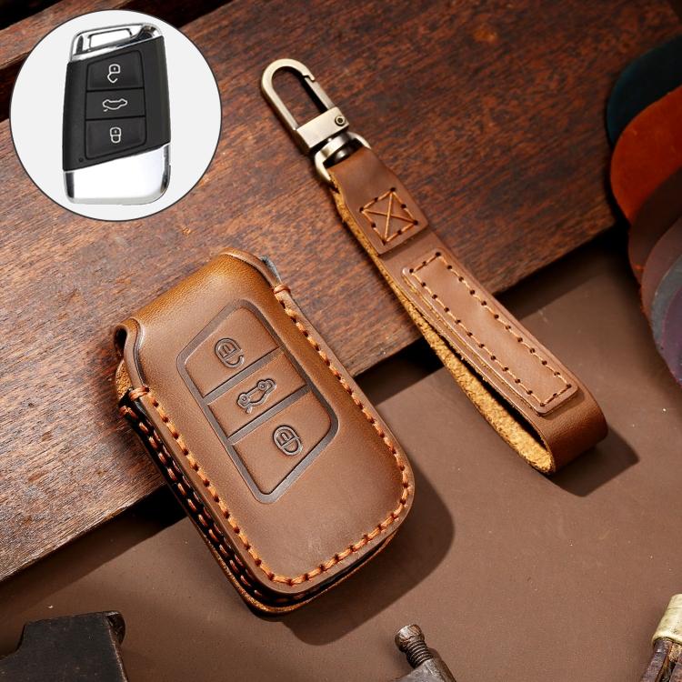 

Hallmo Car Cowhide Leather Key Protective Cover Key Case for Volkswagen Lavida A Style коричневий