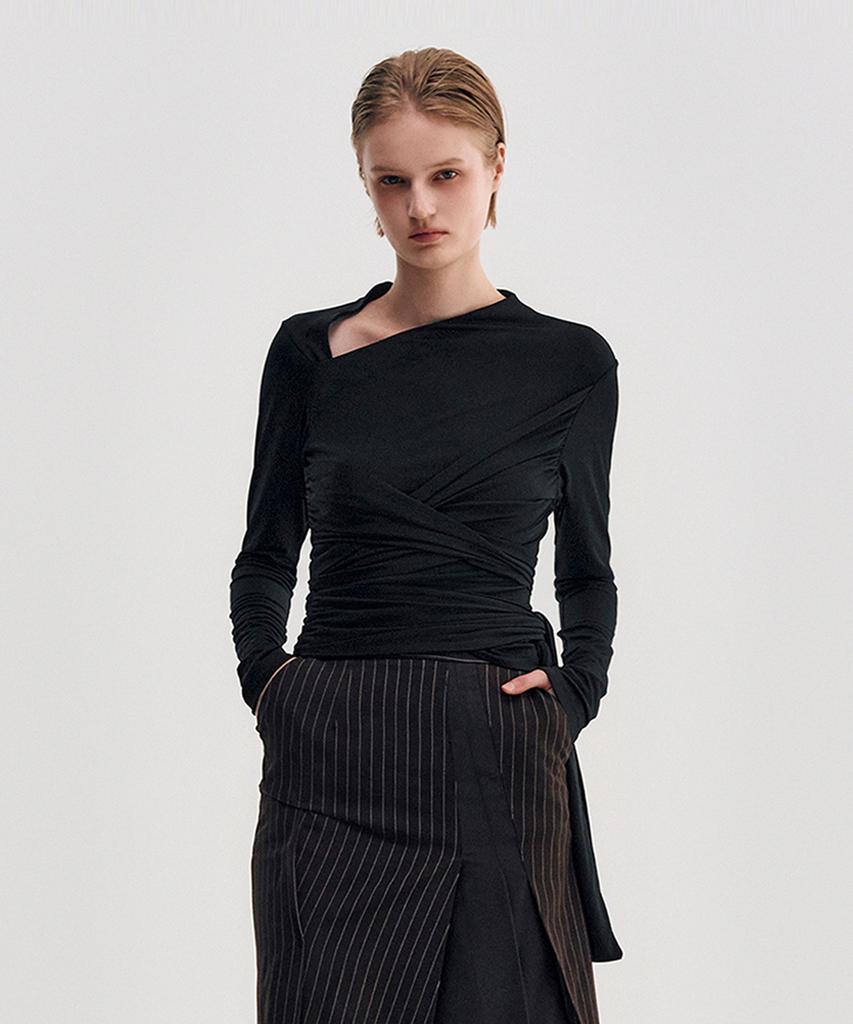 Kimjisu Multi-Tie Draped Jersey Top _ Black
