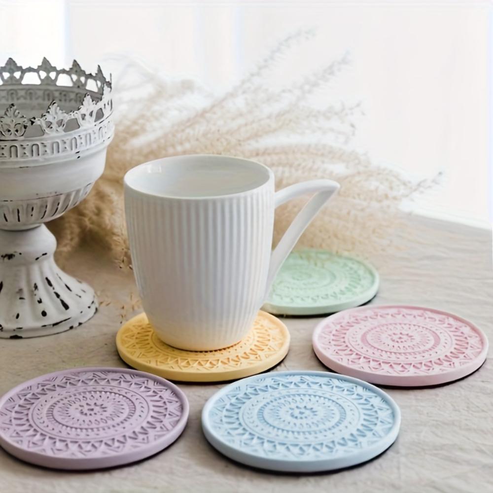 4pcs round mandala florals coaster silicone mold resin pouring coaster craft, diy concrete insulation mat