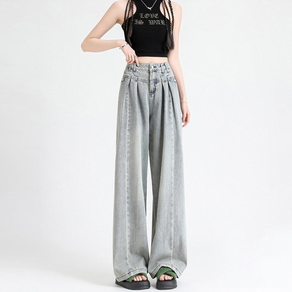 Pendler-Mode plissierte Weitbein-Jeans Damen locker hohe Taille Frühling und Herbst neu lockere vielseitige Jeans