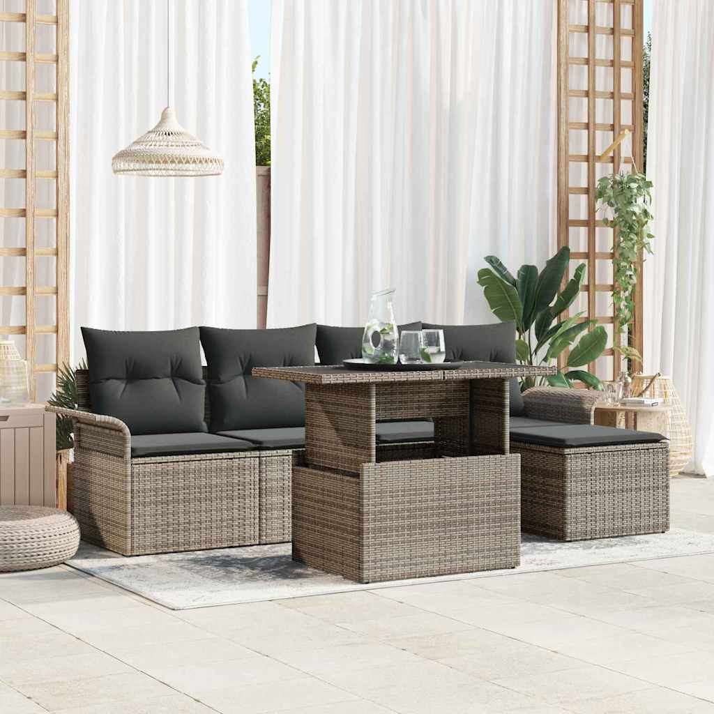 Garden Sofa Set with Cushions 6 Pcs Grey Poly Rattan