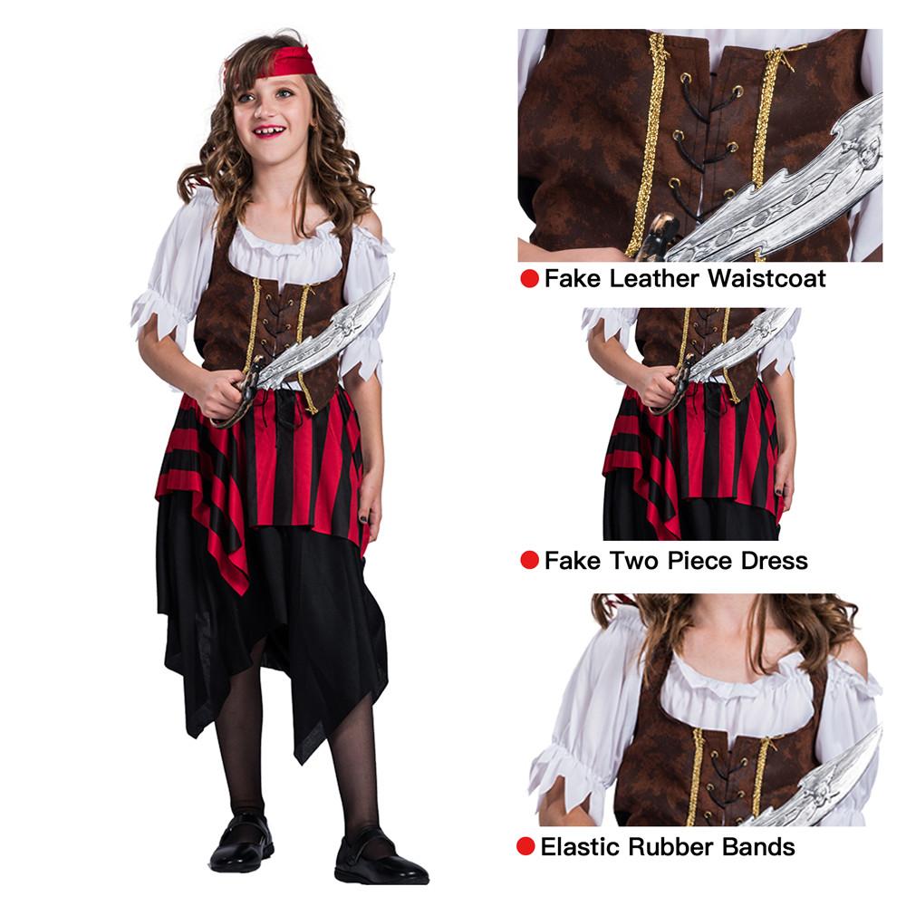 Kinder Mädchen Piraten Schönheit Freibeuter Matey Gestreiftes Kostüm Fluch der Karibik Kostüm Halloween Cosplay Party Outfit