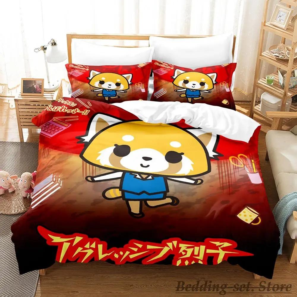 Aggretsuko Ložní souprava Jednolůžková Dvojlůžková Plná Queen King Size Ložní souprava Aldult Kid Ložnice Sady povlaků na přikrývky Anime parure de lit Bed