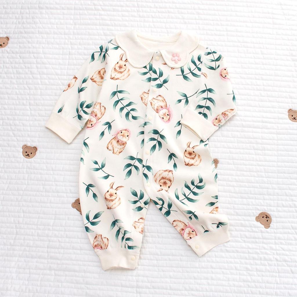 Spring & Autumn Baby Princess Oil Painting Bunny Romper & Lace Hat Set - Cotton & Peter Pan Collar