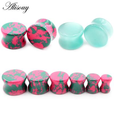 Alisouy 2PCS 5-25mm Red Blue Natural Stone Flared Ear Tunnel Plug Flesh Stretcher Expander Gauges Earrings Piercing Body Jewelry