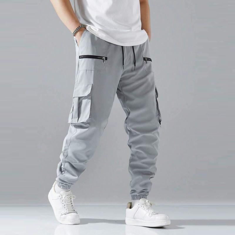 Zipper Men's Flap Pocket Side Drawstring Waist Men's Cargo Pants Men Baggy Trousers Men Thin Cargo Pants
