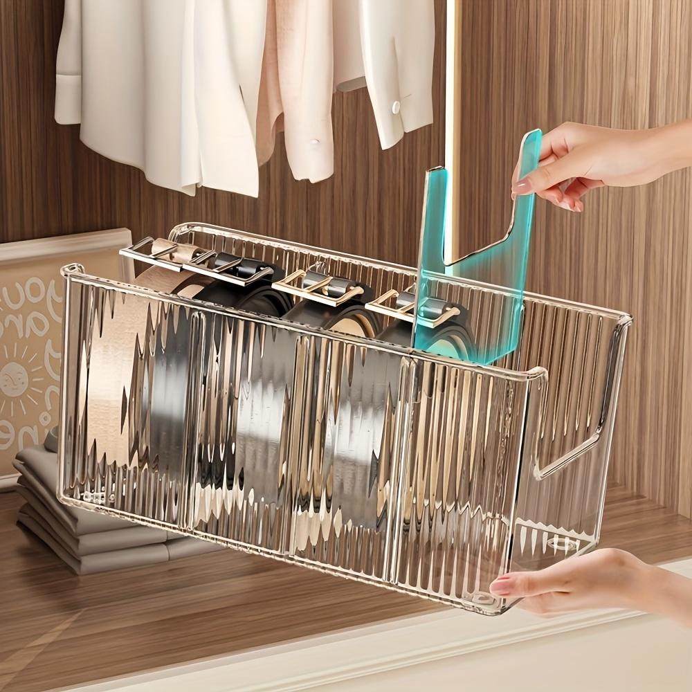 Plastic Belt Organizer Large Capacity Divided Storage Shelf for Wardrobe Makeup Bathroom Transparent Dustproof Multiuse Hanging