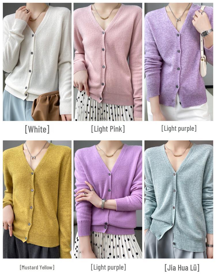 Autumn/Winter 2023 Women's Pure Wool Knit Cardigan Coat with V-Neck and Long Sleeves.