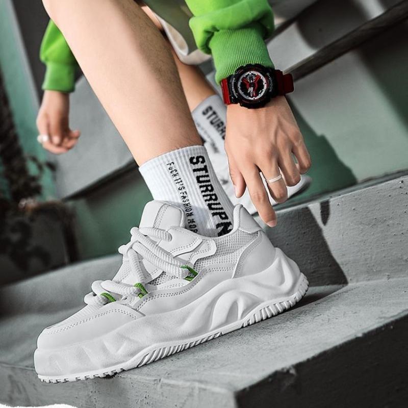 Fashion Fashion Men's Mesh Leather Shoes Trend Breathable Anti-slip Men Sneakers Youth Outdoor Platform Board Shoes Zapatillas De Hombre