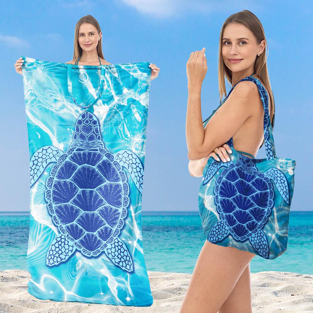 Damen 2-in-1 Faltbarer Strandtuch mit integrierter Tasche Multifunktionale Einzelschulter-Umhängetasche Für Schwimmen Wassersport