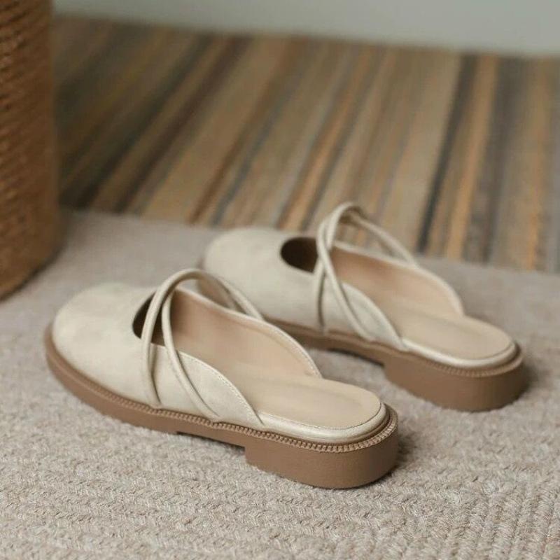 With Skirts, Fashionable Sandals, Drag Women's Summer Wear, Exquisite Bag Head, Half Slippers, Flat Bottom Breathable, One Pedal, Lazy Women's Shoes