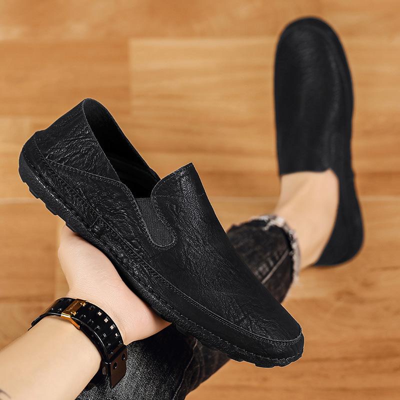 Doudou shoes men's 2025 spring new one-pedal lazy casual leather shoes soft-soled non-slip men's large-size loafers