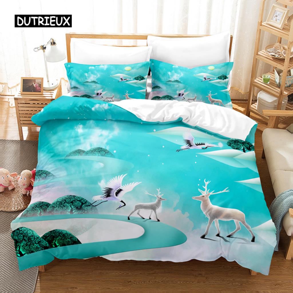 Deer Duvet Cover Set Wild Forest Animal Bedding Set Natural Bedclothes Kids Teens Double Queen King Size Polyester Quilt Cover
