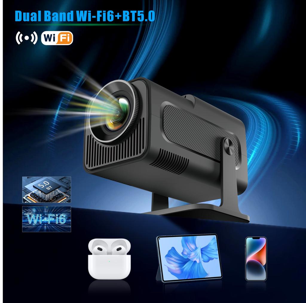 Mini Projetor Inteligente Hy320 4k Android 11 Dual Wifi6 200 Ansi Allwinner H713 Bt5.0 1080p 1980*1080p Home Cinema Projetor para Exterior