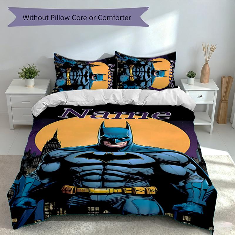 3pcs Custom Name Batman Set,Includes 1 Duvet Cover and 2 Pillowcases,All-season Bedroom Decor